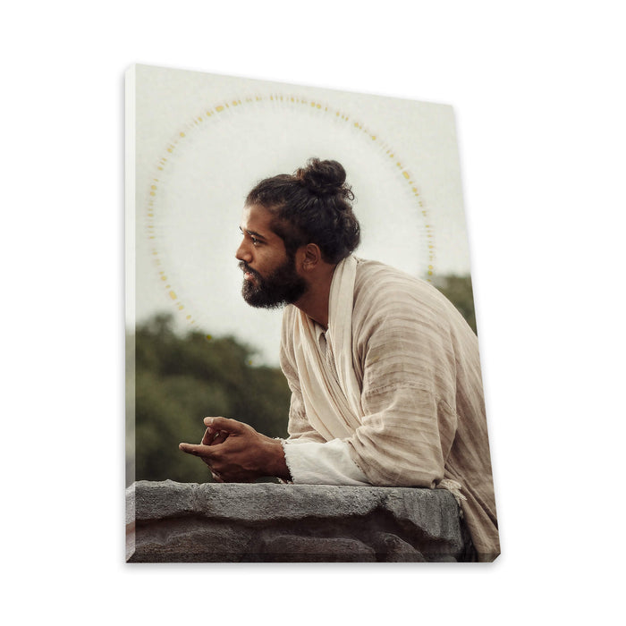 Jesus Christ 'Savior' at the well. Realistic Christian portrait on canvas by Reflections of Christ.