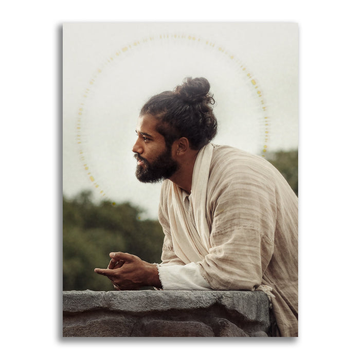 Jesus Christ 'Savior' at the well. Realistic Christian portrait on metal by Reflections of Christ.