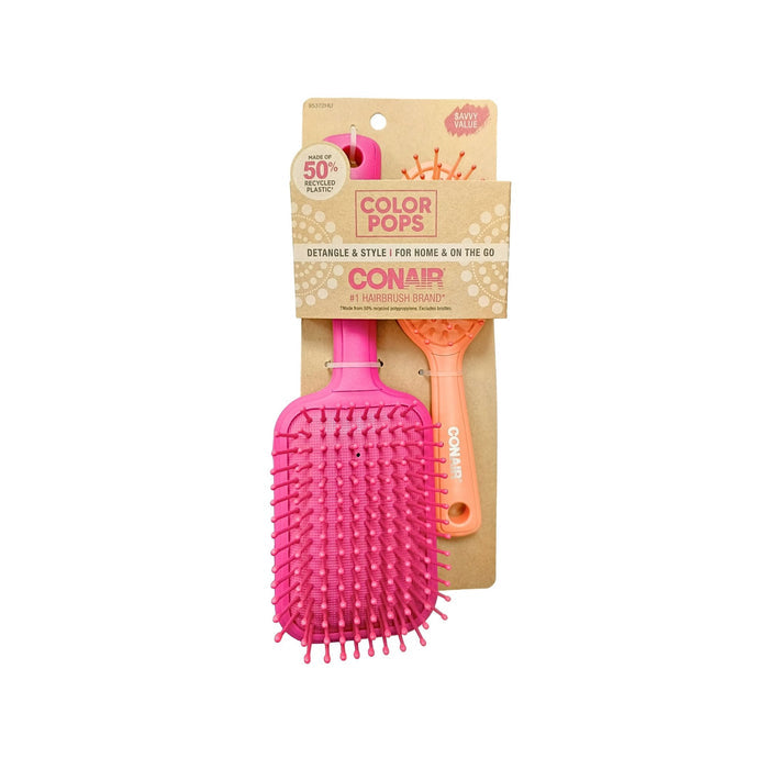 Set De Cepillos Conair Paddle Cush Brush Color Pops X 2 Piezas