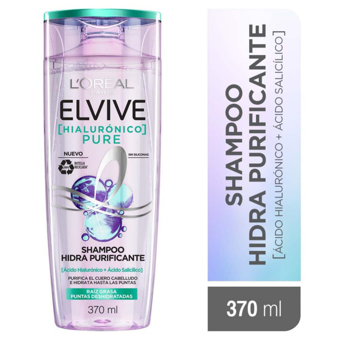 Shampoo Elvive Hialurónico Pure - Raíz Grasa Puntas Deshidratadas X 370Ml