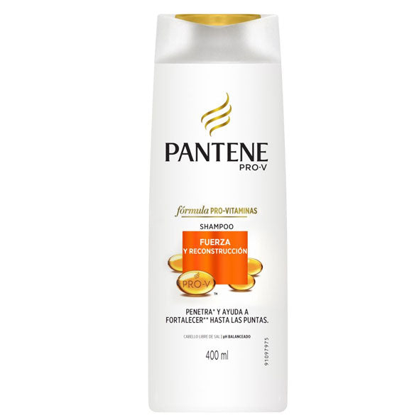 Botella de Shampoo Pantene Fuerza y ​​Reconstrucción, 400ml.