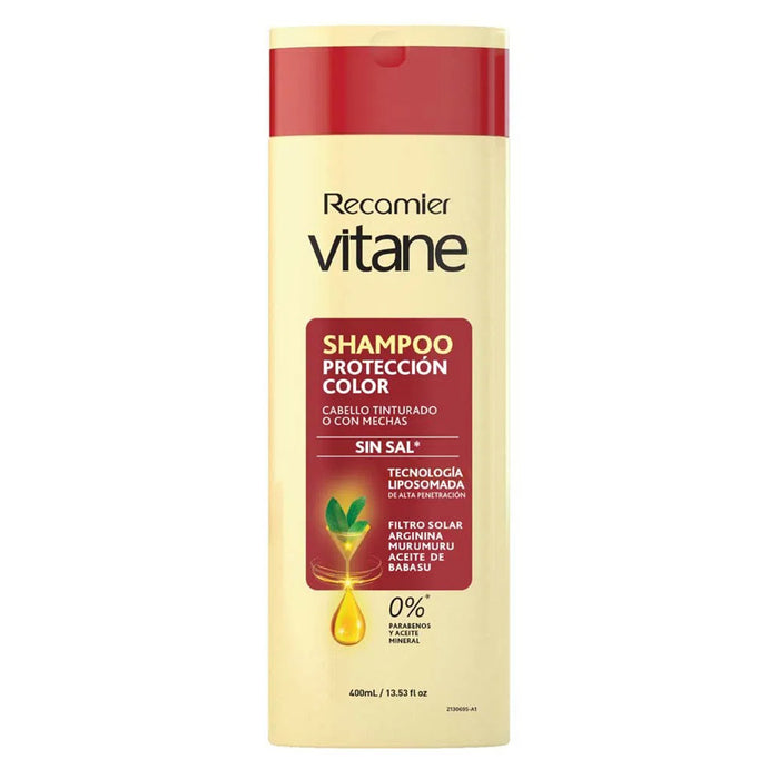 Botella de champú Recamier Vitane Color Safe.