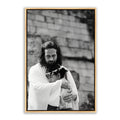 Jesus Christ 'Shelter' embrace. Modern black and white Christian art work on canvas with gold frame by Reflections of Christ.