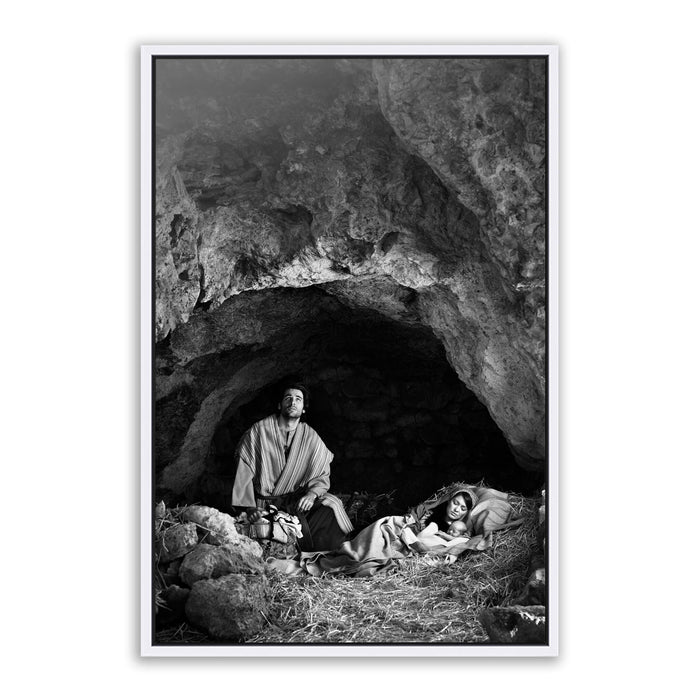Joseph in prayer. 'Son' black and white realistic Christian art photo on metal with white frame by Reflections of Christ.