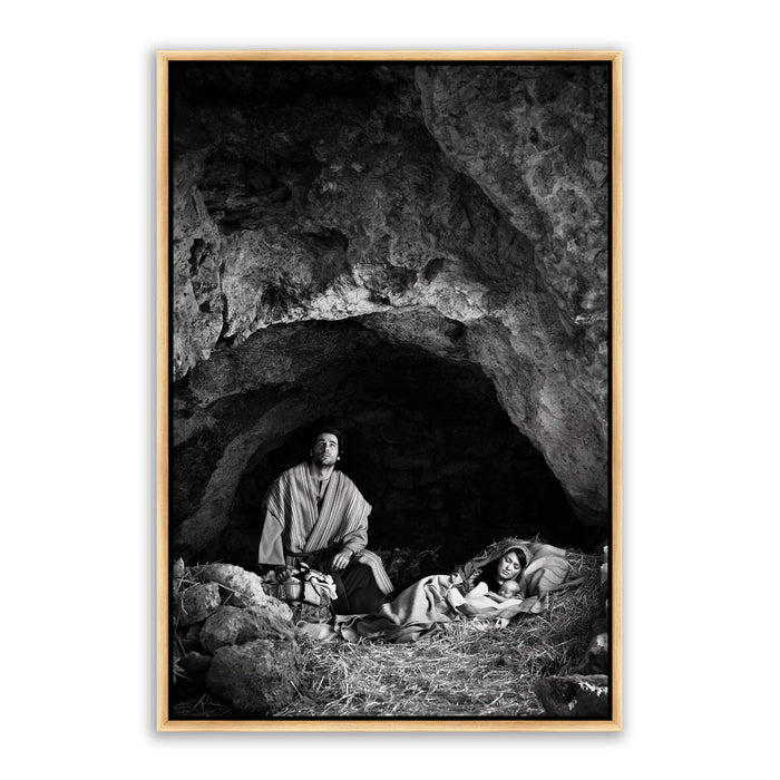 Joseph in prayer. 'Son' black and white realistic Christian art photo on canvas with gold frame by Reflections of Christ.