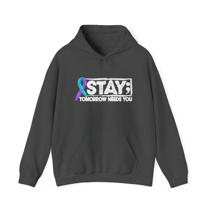Stay: Tomorrow Needs You Hoodie — Mental Health Awareness Ribbon Sweatshirt
