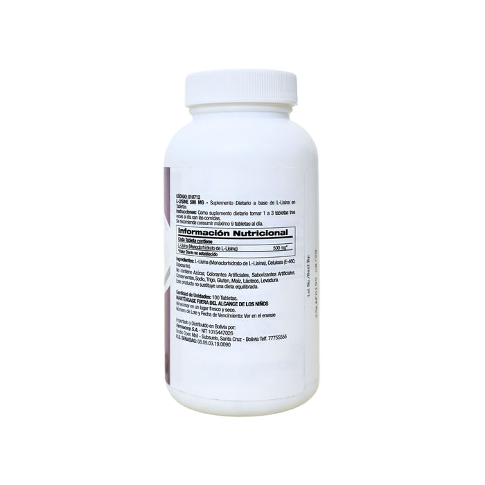 Suplemento Gnc L-Lysine 500Mg X 100 Tabletas