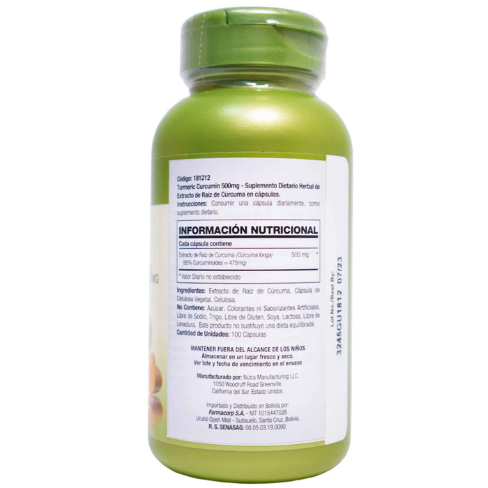 Suplemento Gnc Turmeric Curcumin 500Mg Cúrcuma X 100 Cápsulas