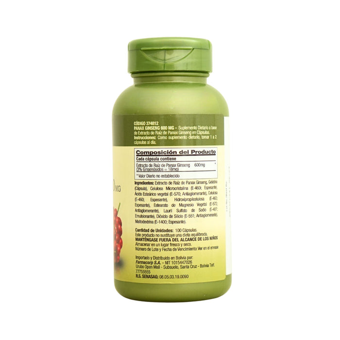 Suplemento Panax Ginseng 600Mg X 100 Cápsulas