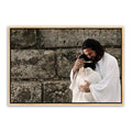 Jesus Christ 'Surrender' embrace. Modern realistic Christian art work on canvas with gold frame by Reflections of Christ.