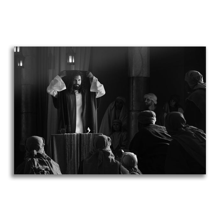 Jesus Christ reading the scroll. 'The Synagogue' modern Christian art work on metal by Reflections of Christ.