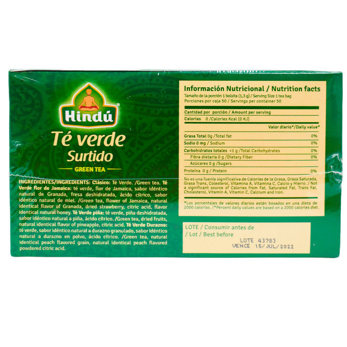 Té Verde Sabores Surtidos Hindú X 50 Unidades