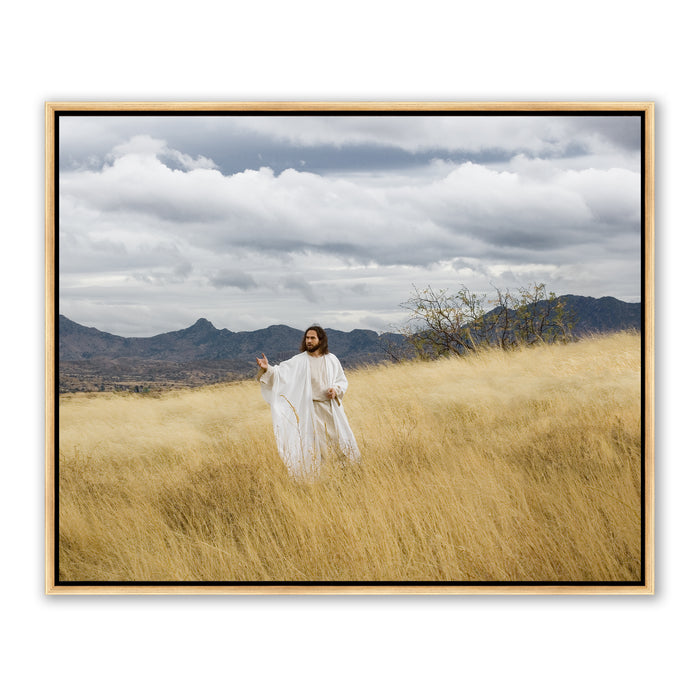 Jesus Christ teaching disciples. 'Teacher' realistic Christian art work on metal with gold frame by Reflections of Christ.