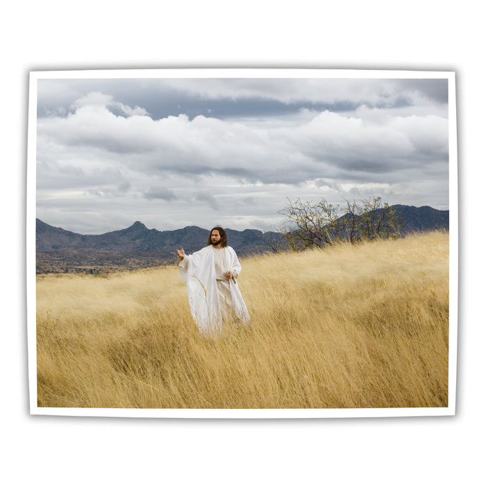 Jesus Christ teaching disciples. 'Teacher' realistic Christian art work on canvas with silver frame by Reflections of Christ.