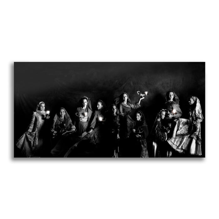Jesus Christ Parable of the Ten Virgins. 'Ten' modern realistic Christian art work on metal by Reflections of Christ.