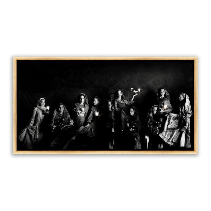 Jesus Christ Parable of the Ten Virgins. 'Ten' modern realistic Christian art work on canvas by Reflections of Christ.