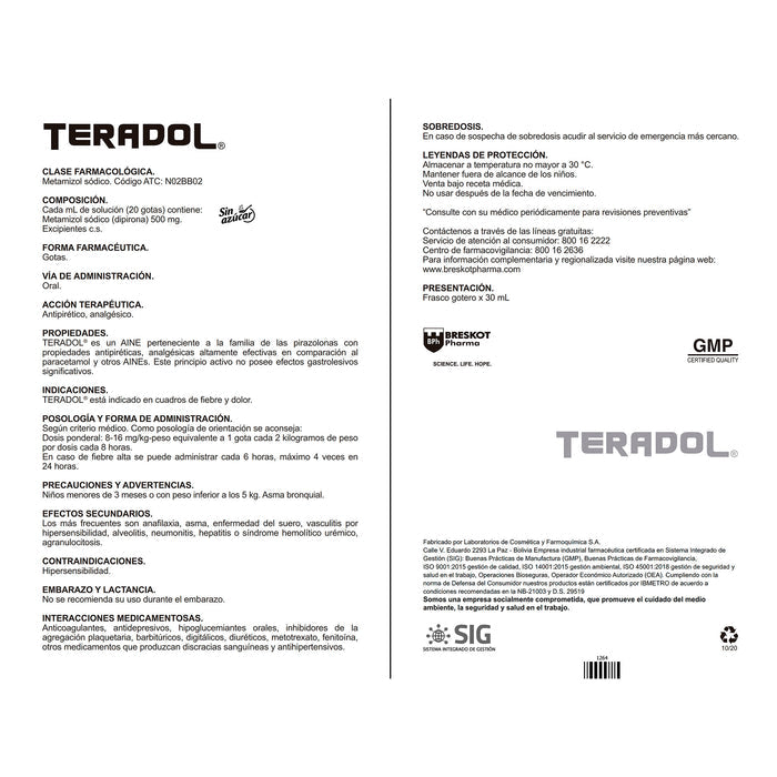 Teradol 500Mg Gotas Metamizol X 30Ml