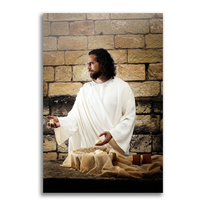Jesus Christ preparing Communion. 'The Bread of Life' Christian art work on metal by Reflections of Christ.