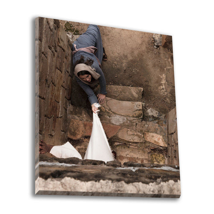 Jesus Christ 'The Hem of His Robe' story. Modern Christian wall art on canvas by Reflections of Christ.