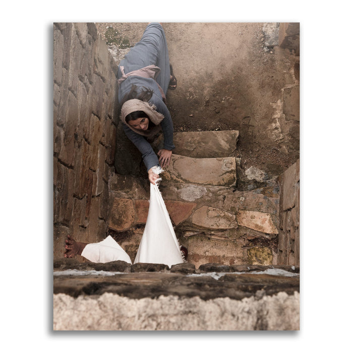 Jesus Christ 'The Hem of His Robe' story. Modern Christian wall art on metal by Reflections of Christ.