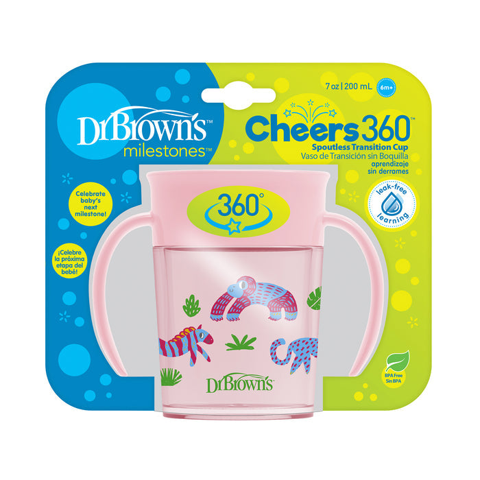 Vaso Antiderrame 360 Dr Browns Rosa Con Diseño 6M+