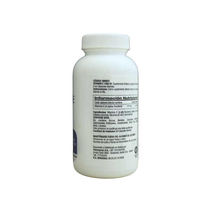 Vitamin E 1000Ui X 60 Cápsulas Blandas
