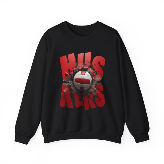 Volleyball Huskers Crewneck Sweatshirt — Red Block Letter Design