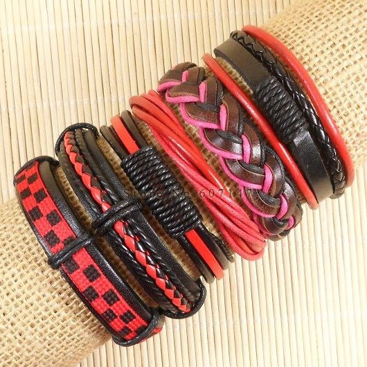 Wholesale (6pcs/lot) Multilayer Weave Wrap Hemp&Genuine Charm  leather bracelet for men & women-S24