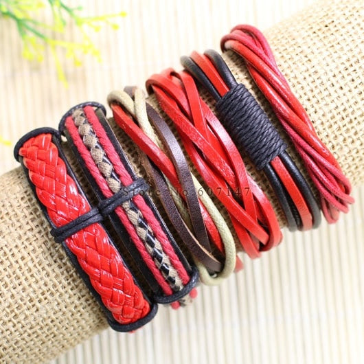 Wholesale (6pcs/lot) Multilayer Weave Wrap Hemp&Genuine Charm  leather bracelet for men & women-S24
