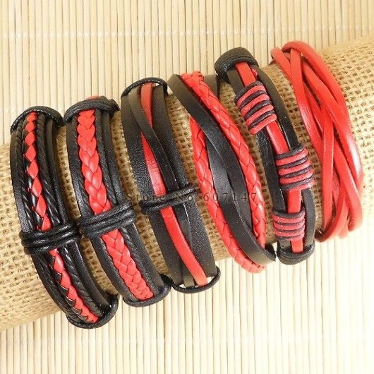 Wholesale (6pcs/lot) Multilayer Weave Wrap Hemp&Genuine Charm  leather bracelet for men & women-S24