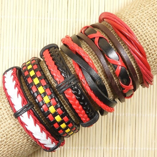 Wholesale (6pcs/lot) Multilayer Weave Wrap Hemp&Genuine Charm  leather bracelet for men & women-S24