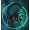 Wired gaming headset - green RGB ear cup close up