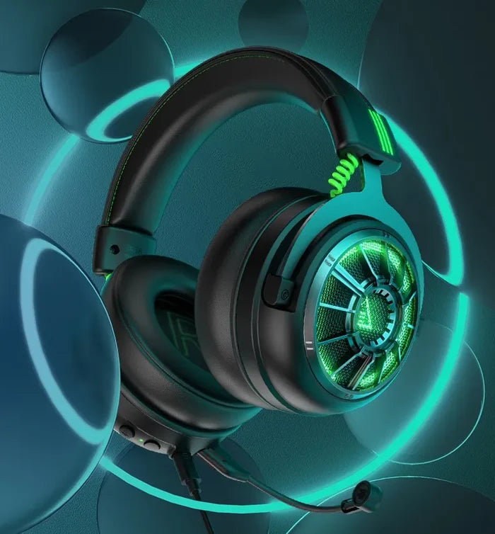 Wired gaming headset - black green hero shot floating