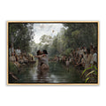 Jesus Christ baptism at Jordan River. 'Witness' modern Christian wall art on canvas with gold frame by Reflections of Christ.