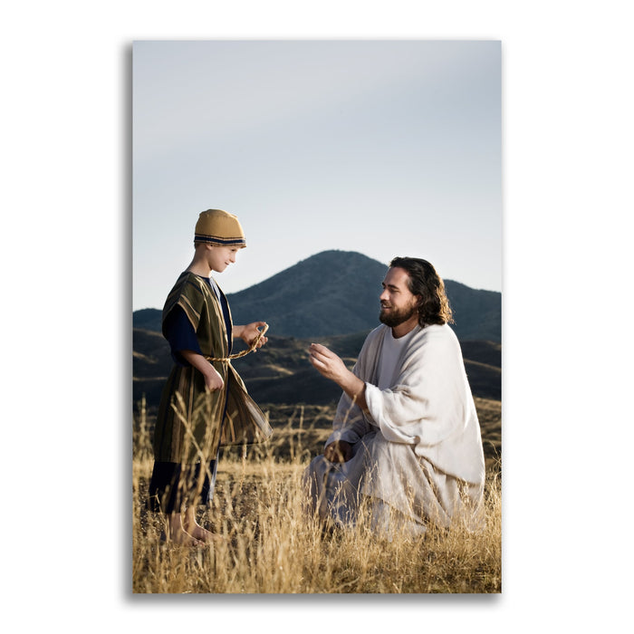 Jesus Christ teaching a child. 'Wonder' modern Christian art work on metal by Reflections of Christ.